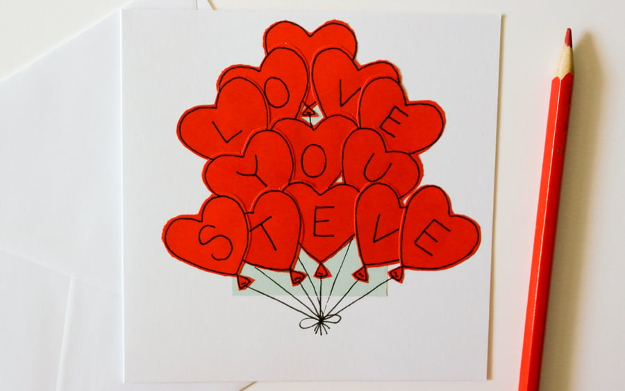 Personalised Valentines Balloons Handmade Greeting Card