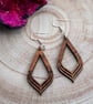 Handcrafted Olive Wood Geometric Drop Earrings - Sterling Silver