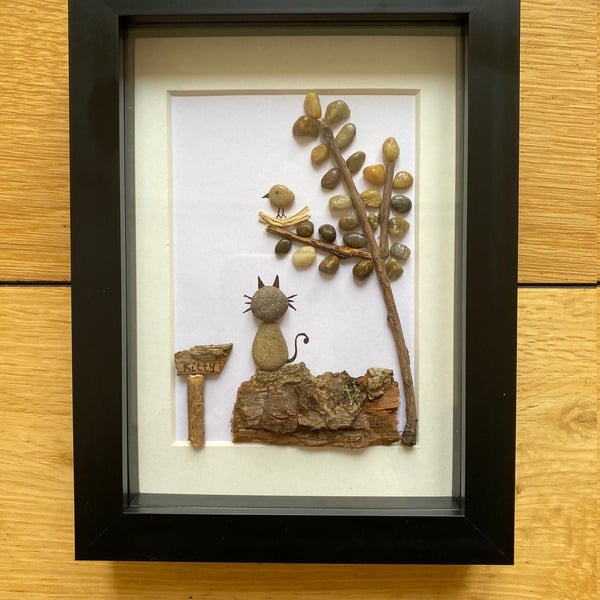 Cat Memorial Gift, Pet Memorial Frame, Handmade Pebble Artwork, Pet Gifts,