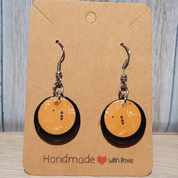 Handmade wooden dangle earrings, Block print earrings, 