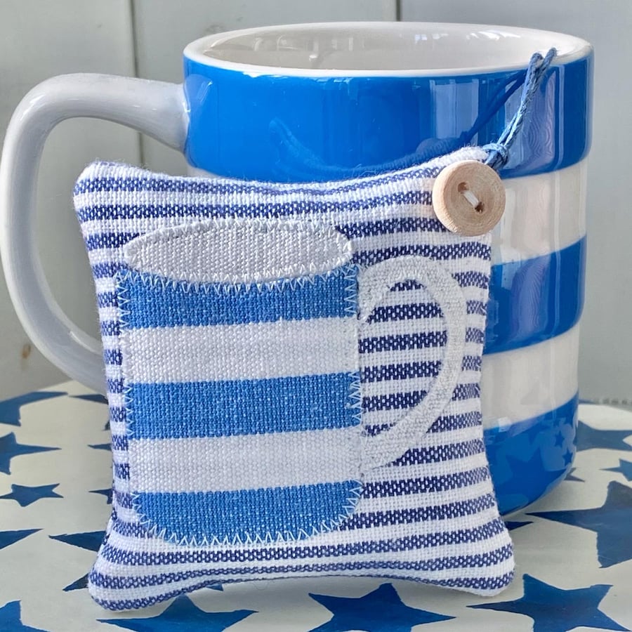STRIPEY MUG LAVENDER BAG - blue and white stripes