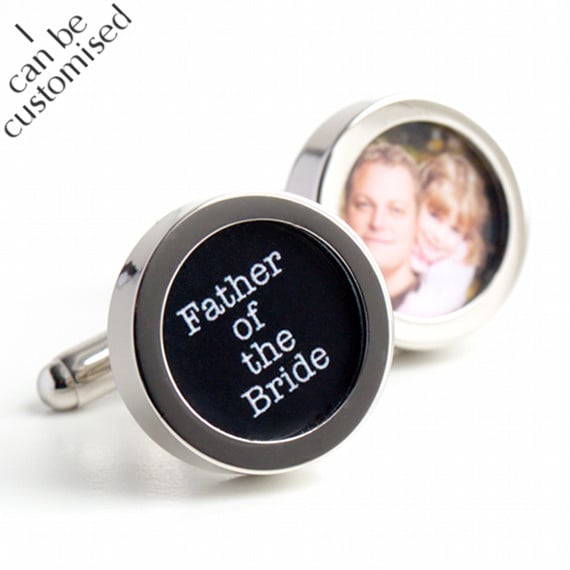 Father of the Bride Cufflinks with Photo of Father and Daughter Typewriter Font