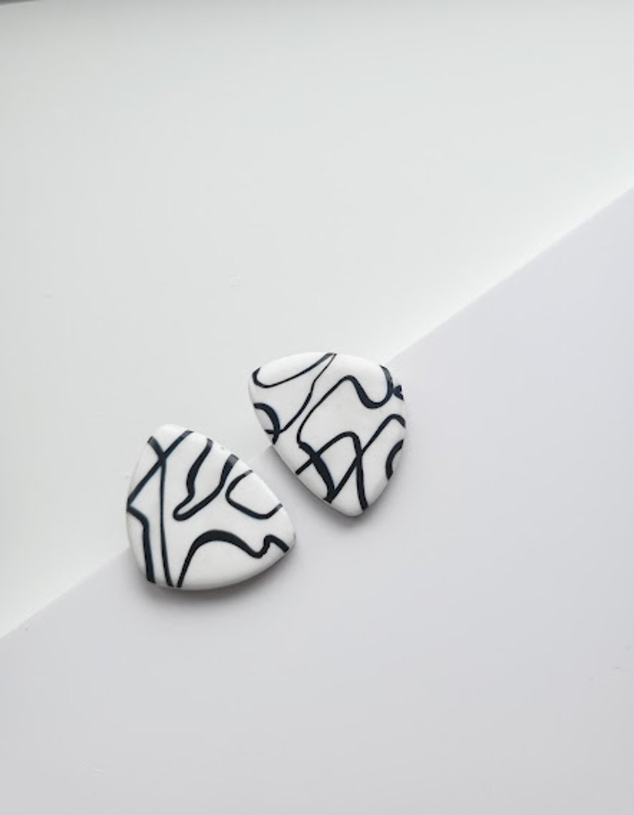 Handmade Polymer Clay Earrings - Urban Sketch Studs"