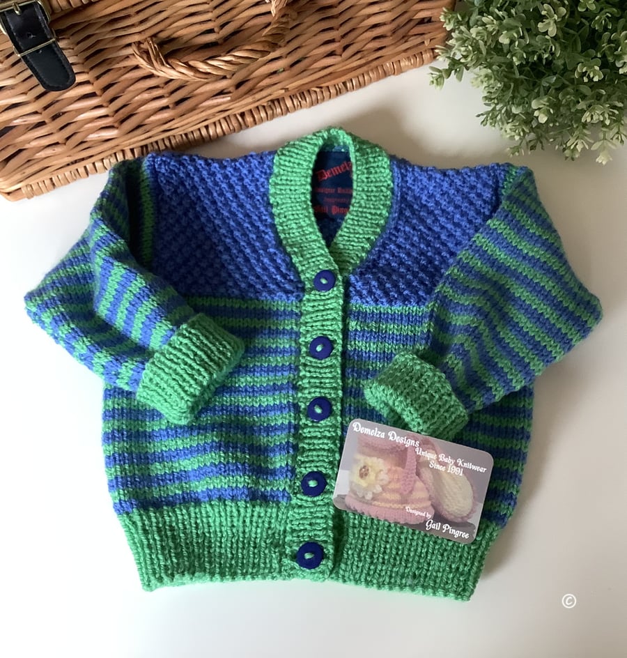 Hand Knitted Striped Designer Baby Cardigan Size 9-18 months 