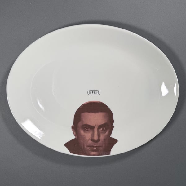'Nibbles' ceramic platter featuring Bela Lugosi as Dracula.