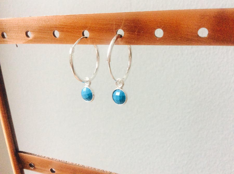 Sterling Silver Hoops with Turquoise Drops