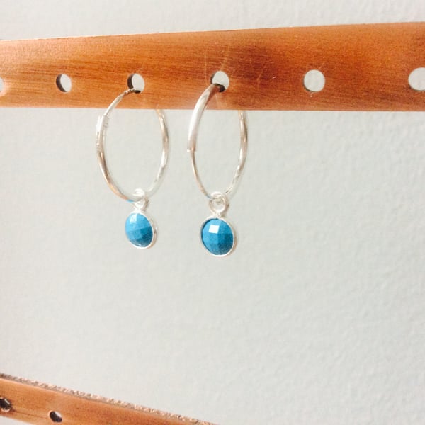 Sterling Silver Hoops with Turquoise Drops