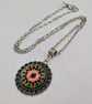 Multi coloured mandala pendant necklace
