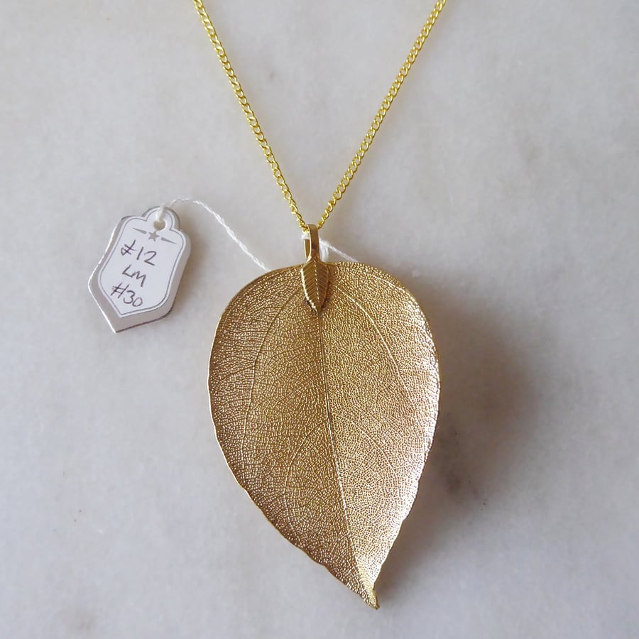 Gold Plated Natural Leaf Pendant no. 3 with gold plated Chain