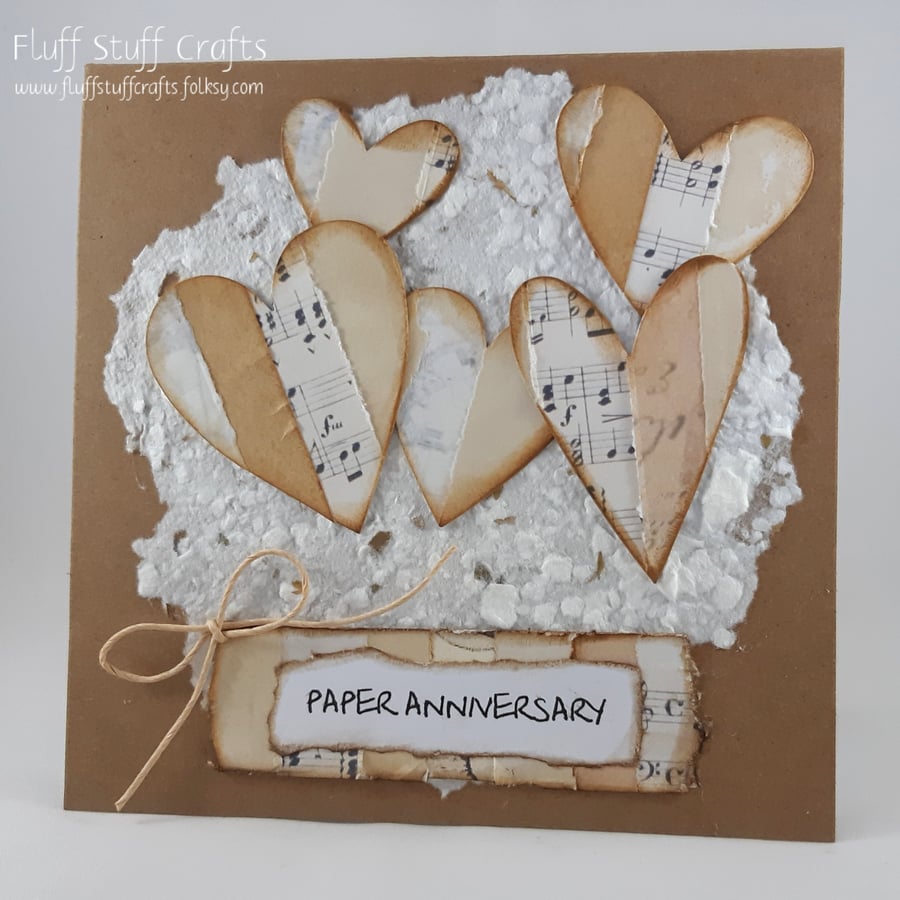 Handmade paper (1st) anniversary card Folksy