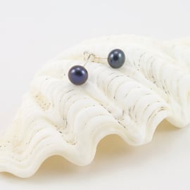 Sterling Silver Freshwater Peacock Pearl Button Shape Stud Earrings