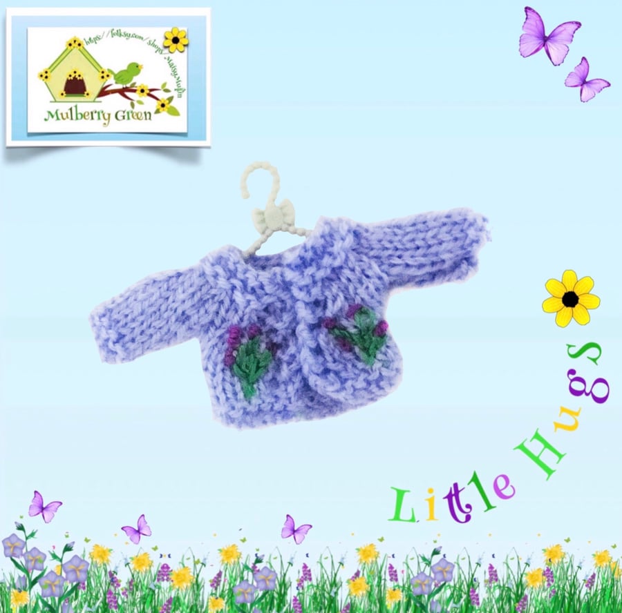 Embroidered Lavender Cardigan to fit the Little Hugs dolls 