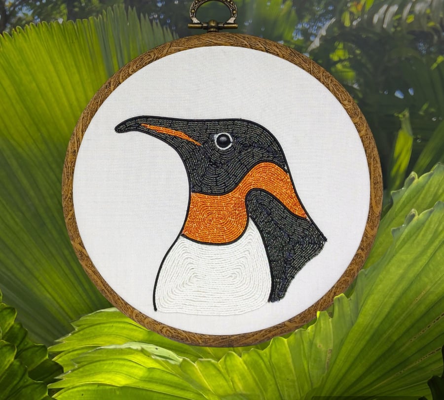 Goldwork Penguin Embroidery, Goldwork Embroidery Hoop, Penguin Art, Penguin Gift