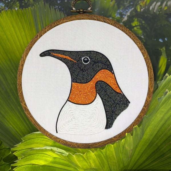 Goldwork Penguin Embroidery, Goldwork Embroidery Hoop, Penguin Art, Penguin Gift