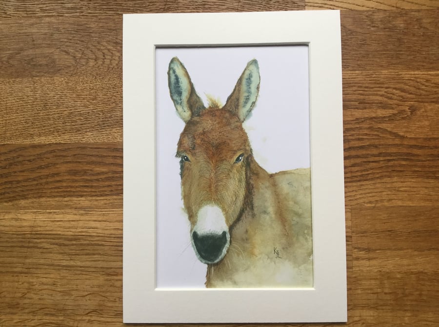 REDUCED A4 mounted print of Delabole Donkey from my original watercolour 