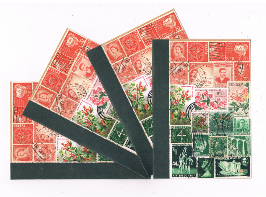Set of 4 Blank Notecards, Winter Sunset - Printed Designs, Postage Stamp Art