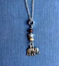 Elephant Charm Necklace, Wooden Beads & Silver Star - Silver Metal Chain & Clasp - Image 2