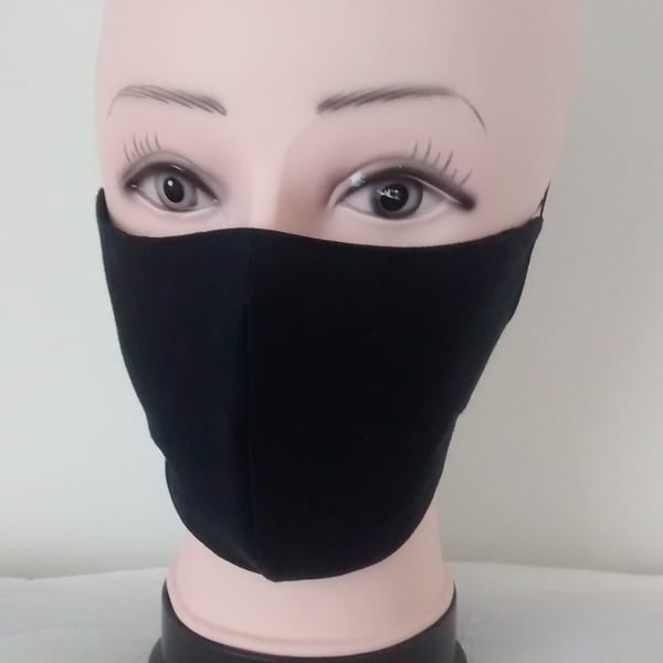 Handmade 3 layers black reusable adult face mask.