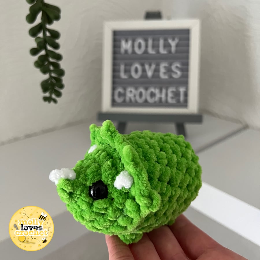 Mini Crochet Triceratops Plushie LIME GREEN