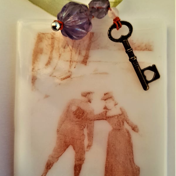 Edwardian Skating Couple Glass Christmas Decoration 