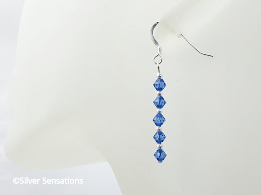 Dainty Sapphire Blue Crystal Bridesmaids Earrings With Swarovski Crystals