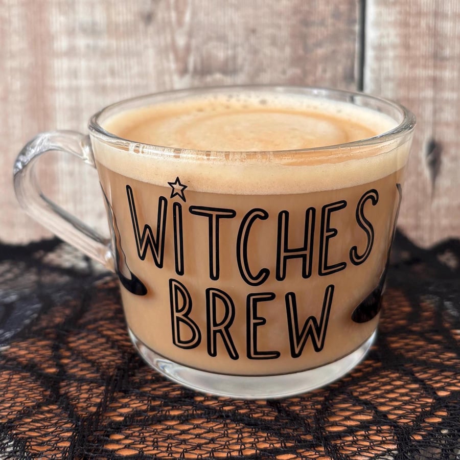 Witches Brew Glass Mug: Halloween Coffee, Tea, Hot Chocolate