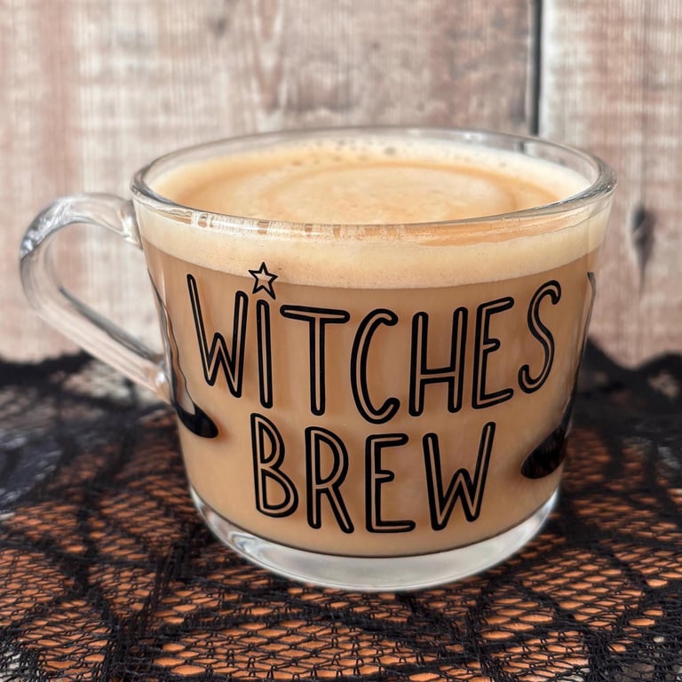Witches Brew Glass Mug: Halloween Coffee, Tea, Hot Chocolate
