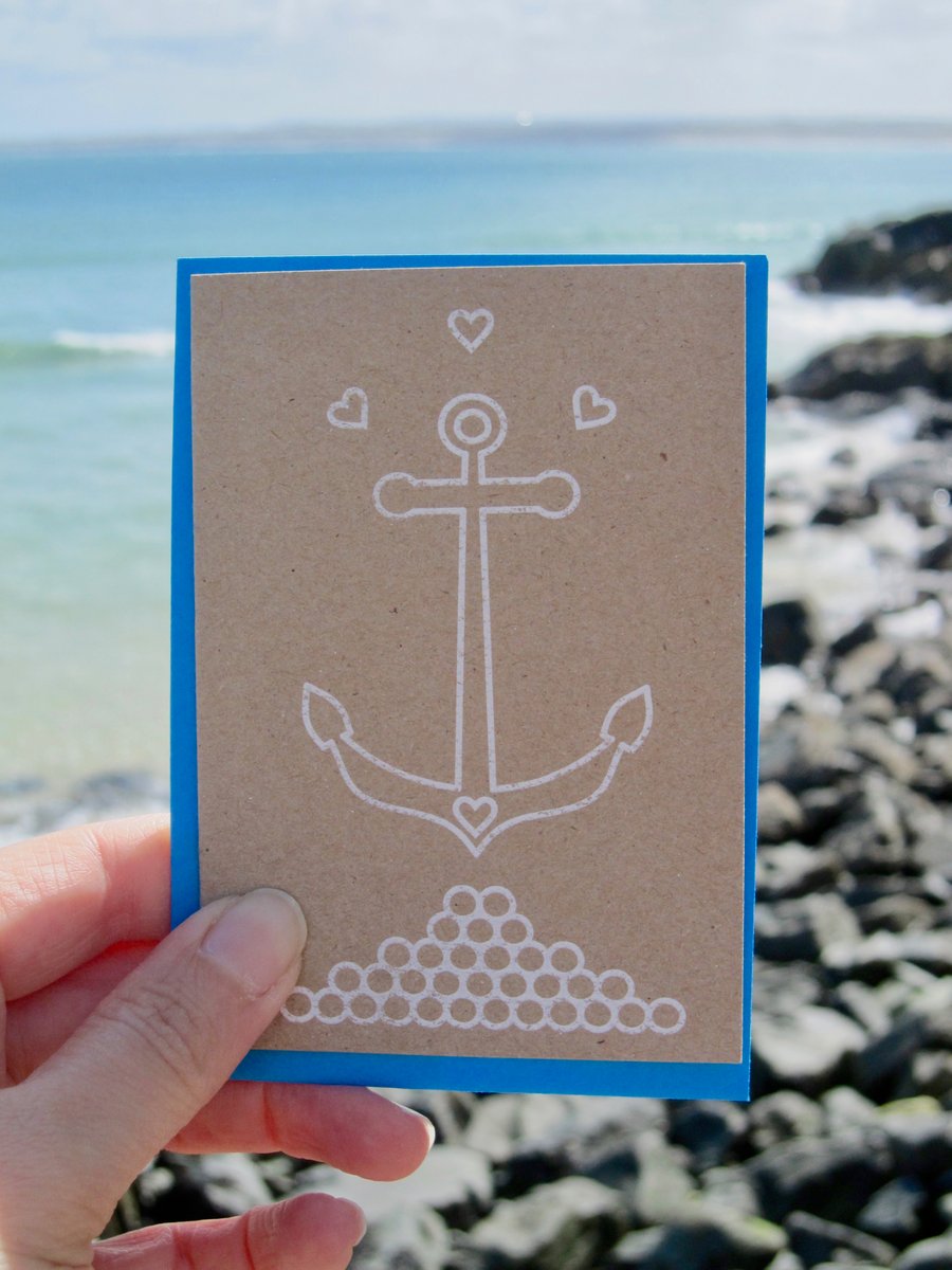 Anchor me down - mini greetings card in black or white