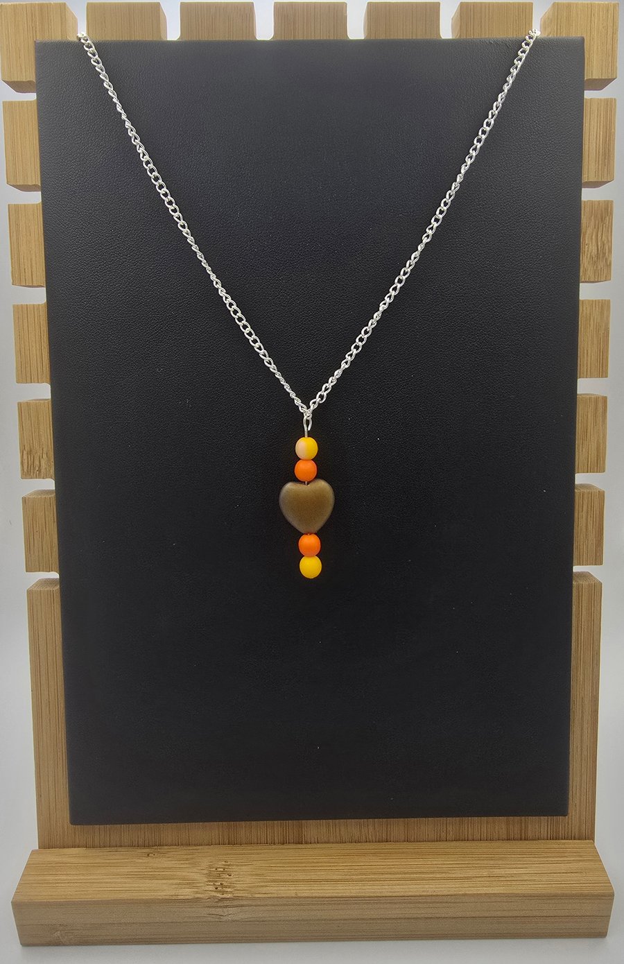 czech glass gold heart beaded necklace - silver chain 