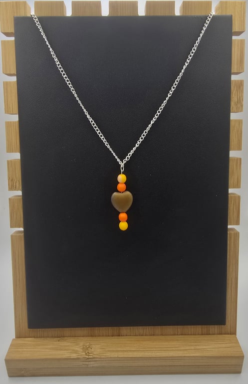 czech glass gold heart beaded necklace - silver chain 