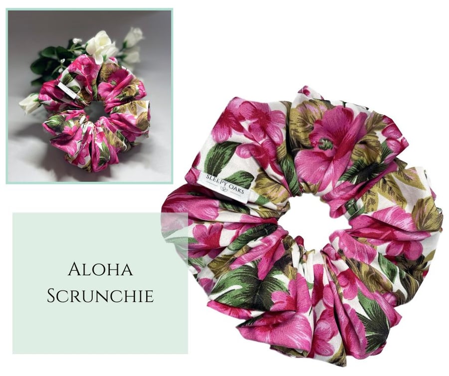 Pink Hibiscus Hair Scrunchie - 'Aloha'