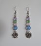 Pastel Pale Pink Lilac & Green Beaded Daisy Whimsy Garden Dangle Earrings - Image 8