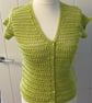 Lime Green Crochet Cardigan Mesh Yoke Cotton Silk Short Sleeves Handmade 10 UK