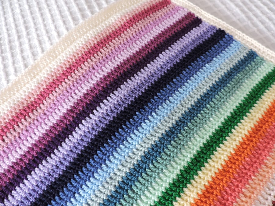 Crochet Stripey Rainbow Baby  Blanket