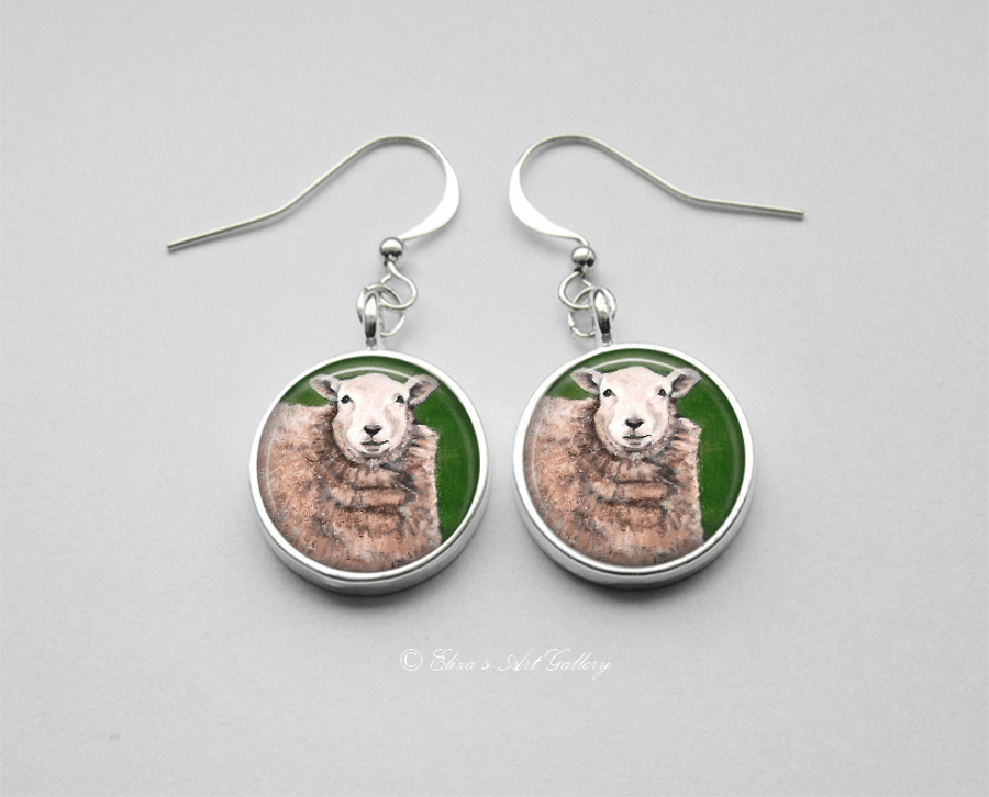 Silver Plated Sheep Art Earrings