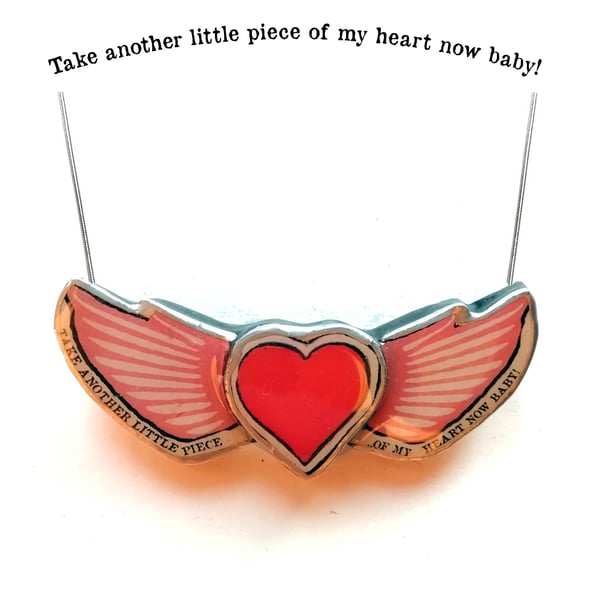 Take Another Little Piece of my Heart Pink & Red Wings Necklace by EllyMental