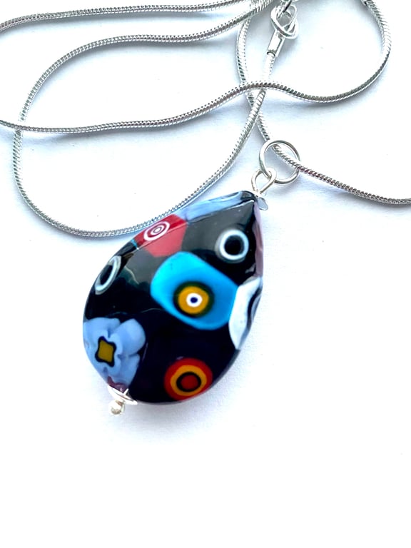 Murano glass multicoloured handmade glass large pear drop pendant.