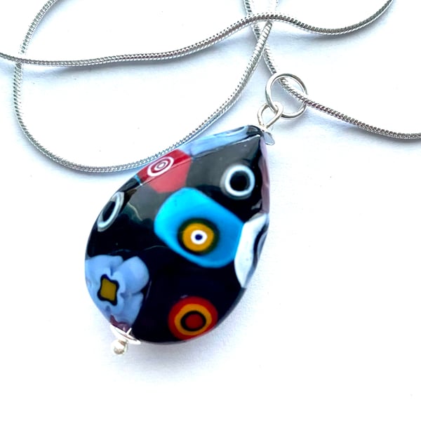 Murano glass multicoloured handmade glass large pear drop pendant.