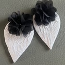 Handcrafted Silver Textured Leather Earrings - Artistic Statement Teardrops