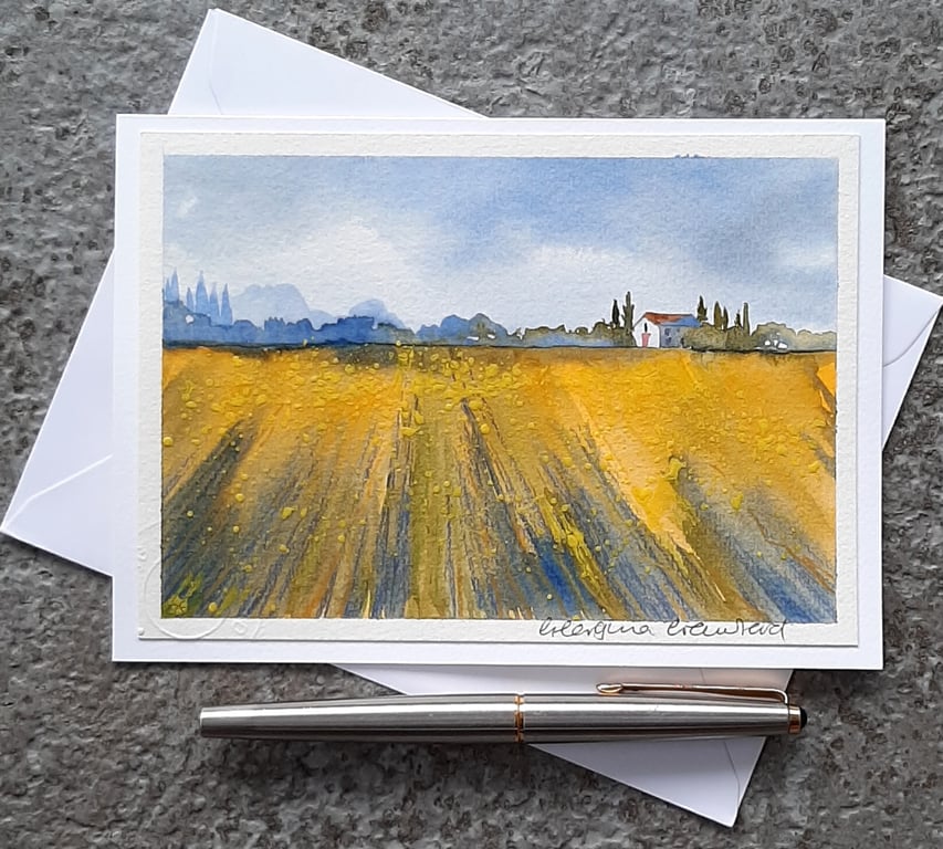 Blank Card. Yellow Field. Mixed Media.