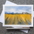 Blank Card. Yellow Field. Mixed Media.