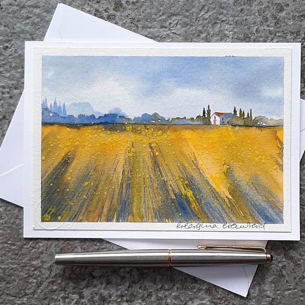 Blank Card. Yellow Field. Mixed Media.