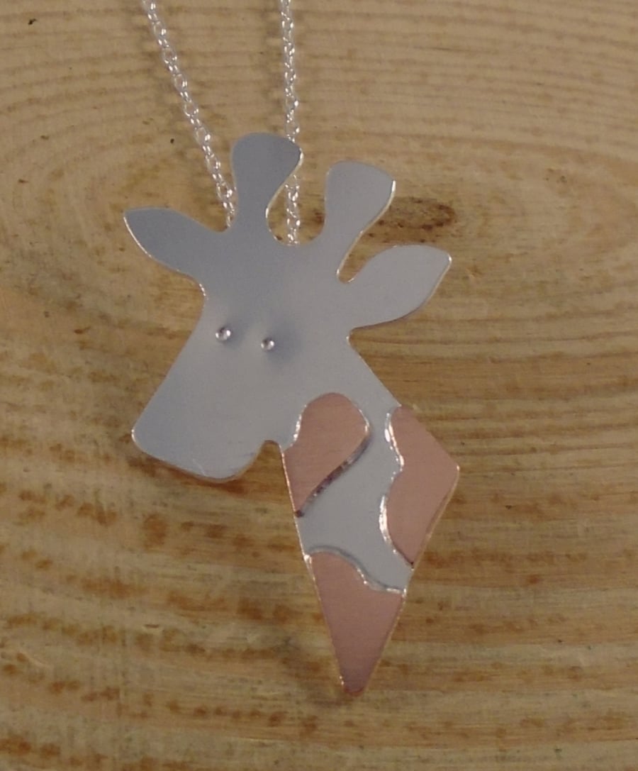 Sterling Silver and Copper Giraffe Necklace