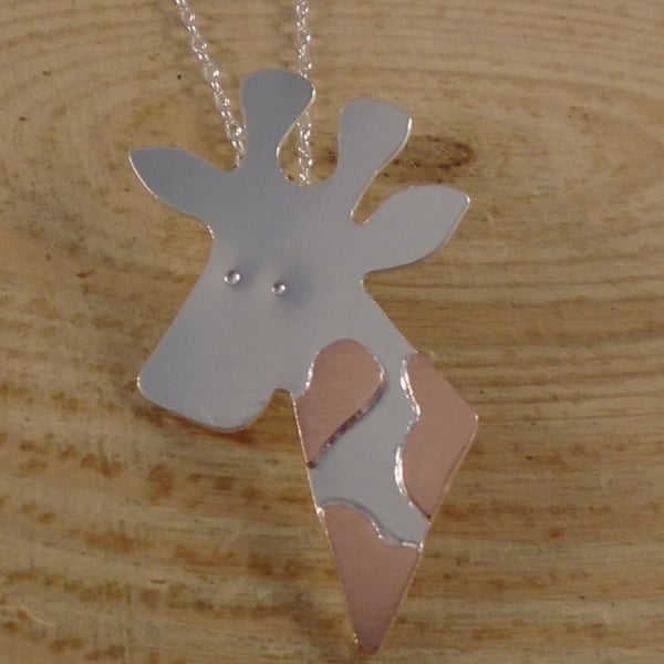Sterling Silver and Copper Giraffe Necklace