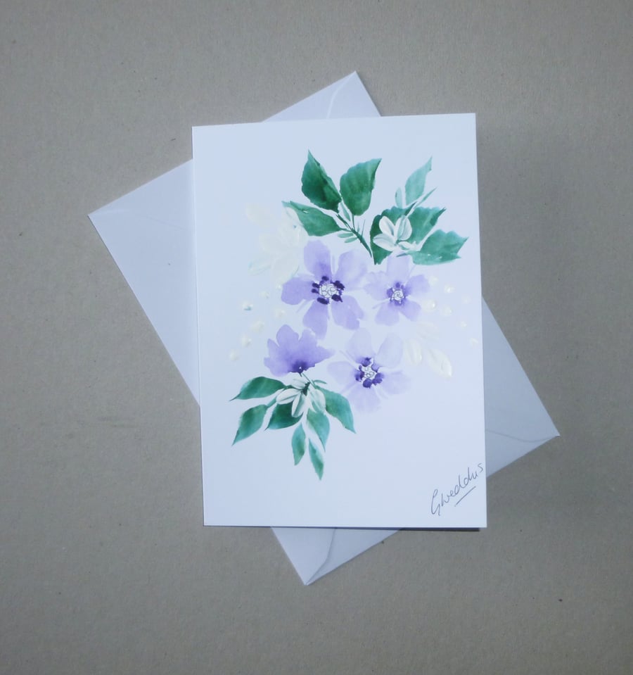 original hand painted floral greetings card ( ref FA5 M2 )