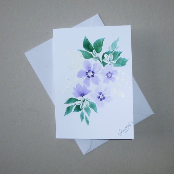 original hand painted floral greetings card ( ref FA5 M2 )