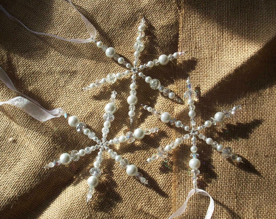 Set of Three medium snowflake decorations