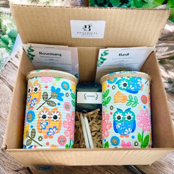 Retro owl grow your own herb gift set 