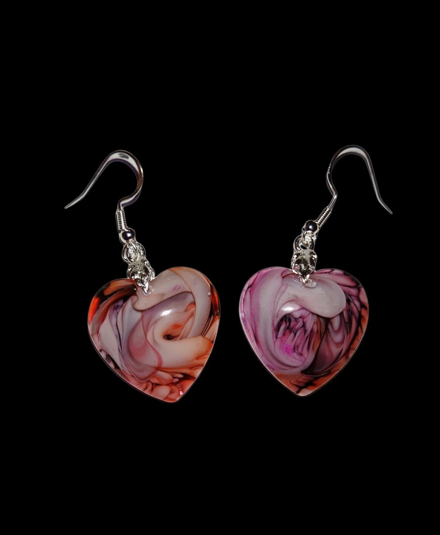 Pink love heart earrings