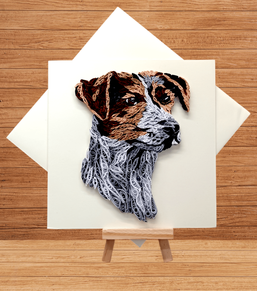 Striking quilled Jack Russell open card art
